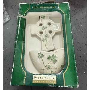 New Watervale Holy Water Font Shamrocks Irish Cross Ceramic Allied Imports